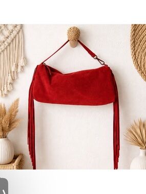NWT Free People Finn Red Suede Fringe Bag